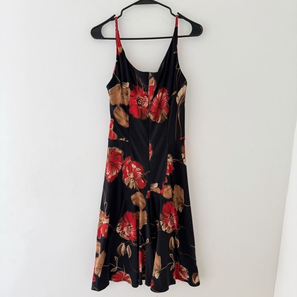 Vintage Y2K Midi Dress Fairy Grunge Whimsigoth Black Red Cowl Neck Rosette M - Picture 3 of 8